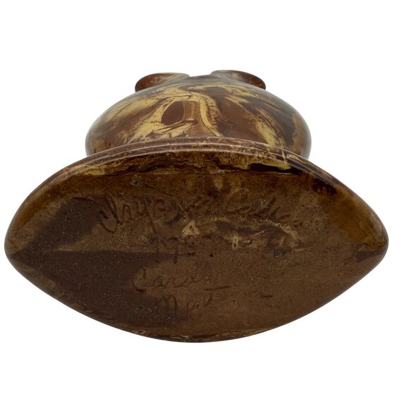 Vtg Clays in Calico Pottery Vase Marbled Brown Cream Signed Cardwell MT 1987 11" - Picture 9 of 9